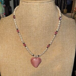 Freshwater Pearl and Pink Heart Necklace